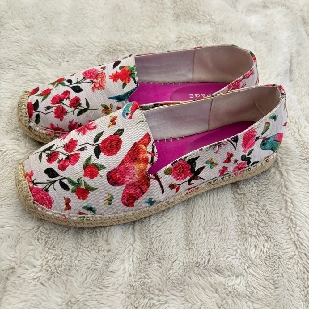 Rampage Women's Floral Bird Print Espadrilles Loafers Pink and Blue Size 9